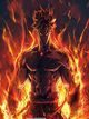 yy漫画热血作品逆天战神封面，肌肉男主角在火焰背景中霸气亮相